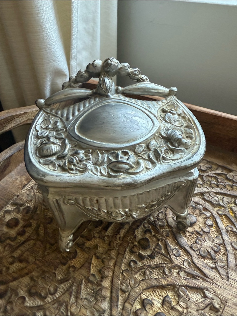 Vintage French Noveau silvertone trinket box